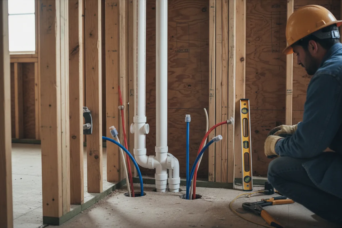 Drain and supply rough-in during Leak Detection in Owensville